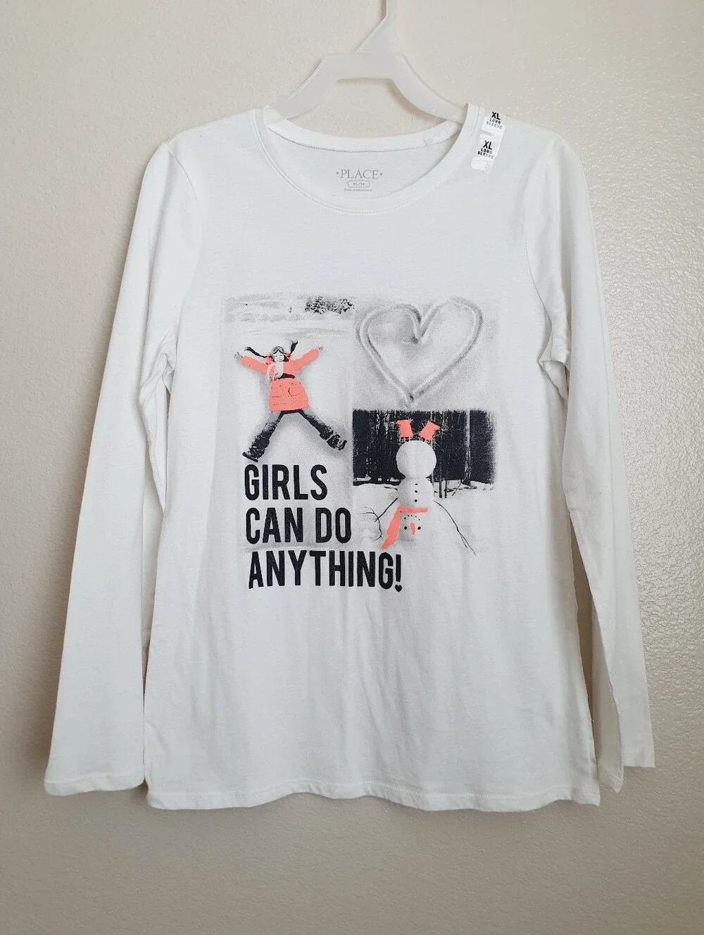 Children’s Place 100% Cotton Girl's can do Anything Long Sleeve Shirt XL 14